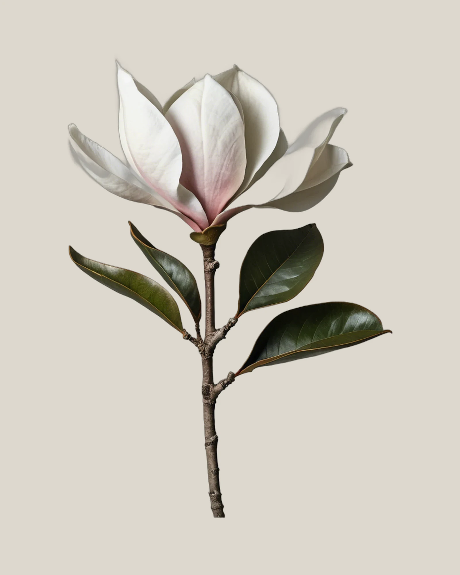 Magnolia – Magnolia grandiflora, freigestellte botanische Studioaufnahme